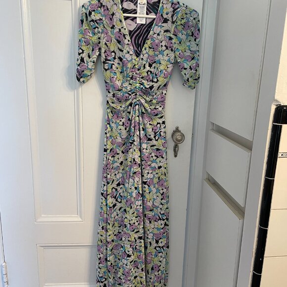 DVF Koren Reversible Mesh Midi Dress XXS Diane von Furstenberg Orchid Print - Picture 6 of 8